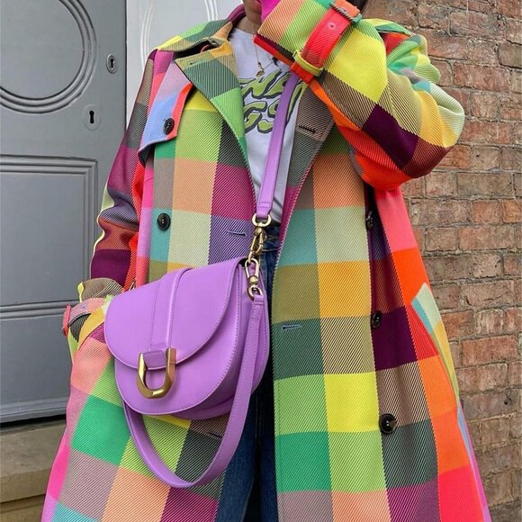 Multicolor Casual Elegant Women's Plaid Double Breasted Trench Coat with Pockets - Picture 5 of 8